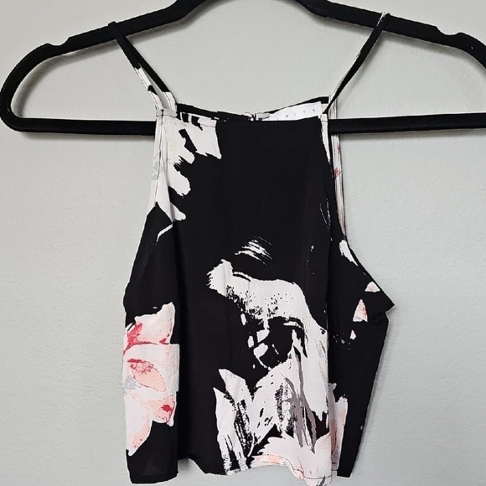Leith Floral 90's High Neck Boxy Crop Sleeveless Boho Girly Tank Top XS - Picture 2 of 7